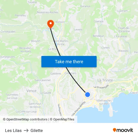 Les Lilas to Gilette map