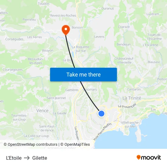 L'Etoile to Gilette map