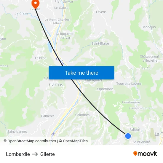 Lombardie to Gilette map
