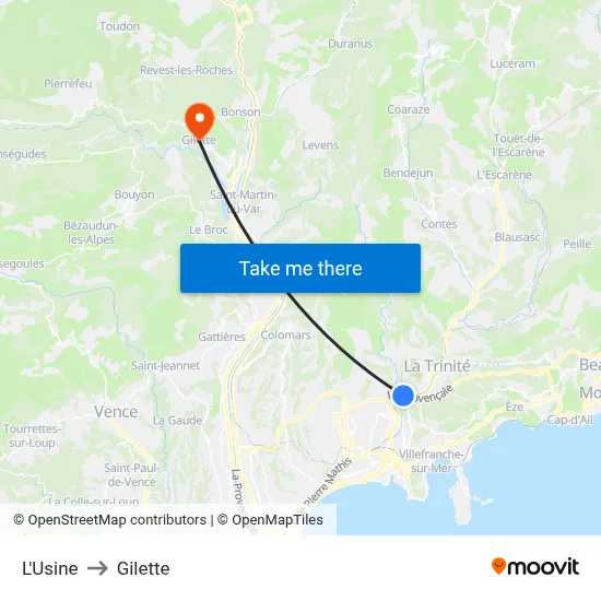 L'Usine to Gilette map