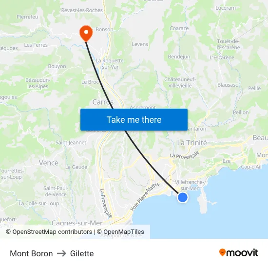 Mont Boron to Gilette map