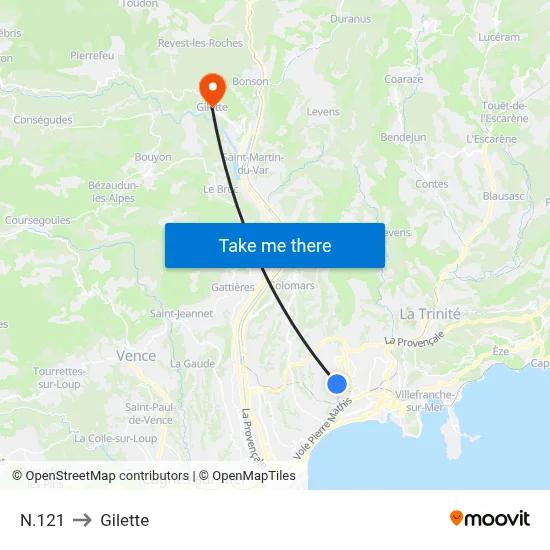 N.121 to Gilette map