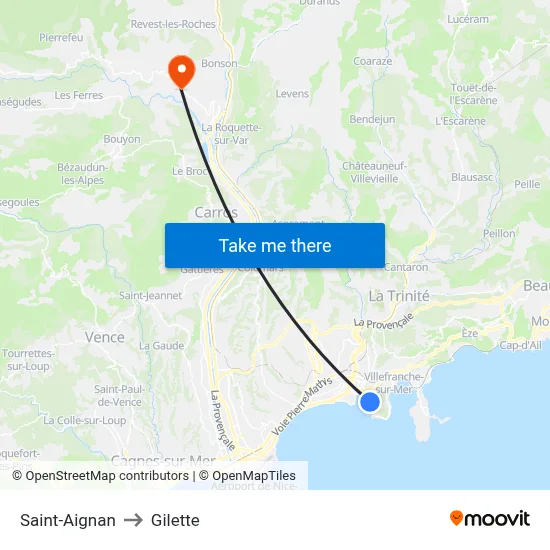 Saint-Aignan to Gilette map