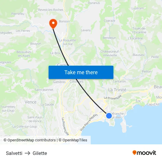 Salvetti to Gilette map