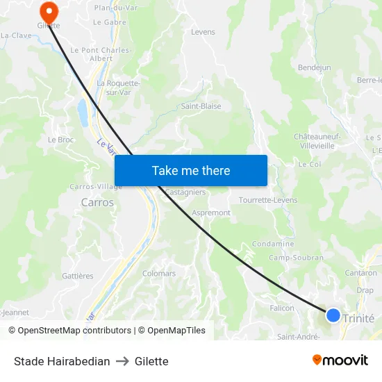 Stade Hairabedian to Gilette map