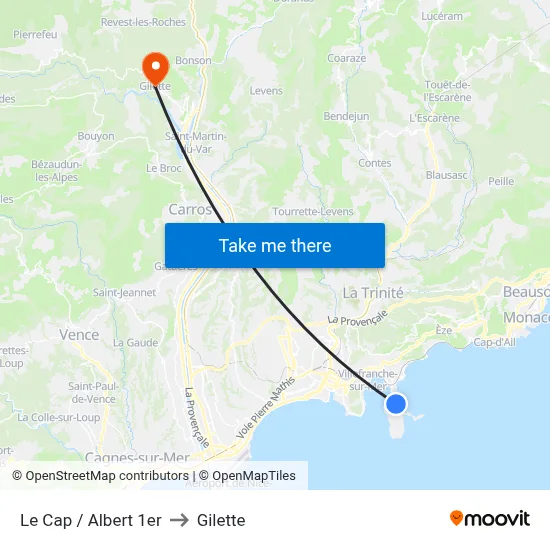 Le Cap / Albert 1er to Gilette map