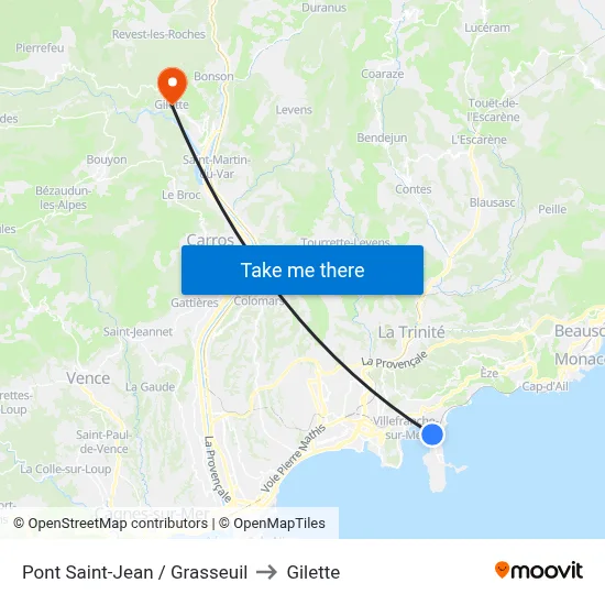 Pont Saint-Jean / Grasseuil to Gilette map