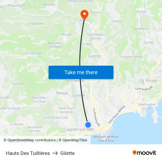 Hauts Des Tuillières to Gilette map