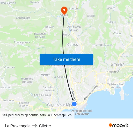 La Provençale to Gilette map