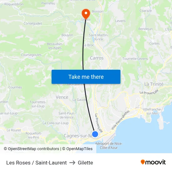 Les Roses / Saint-Laurent to Gilette map