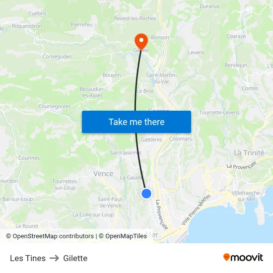 Les Tines to Gilette map