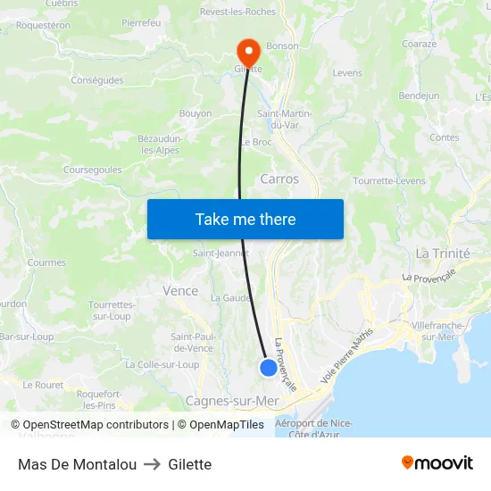 Mas De Montalou to Gilette map