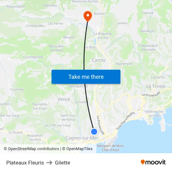 Plateaux Fleuris to Gilette map