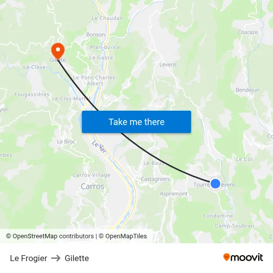 Le Frogier to Gilette map