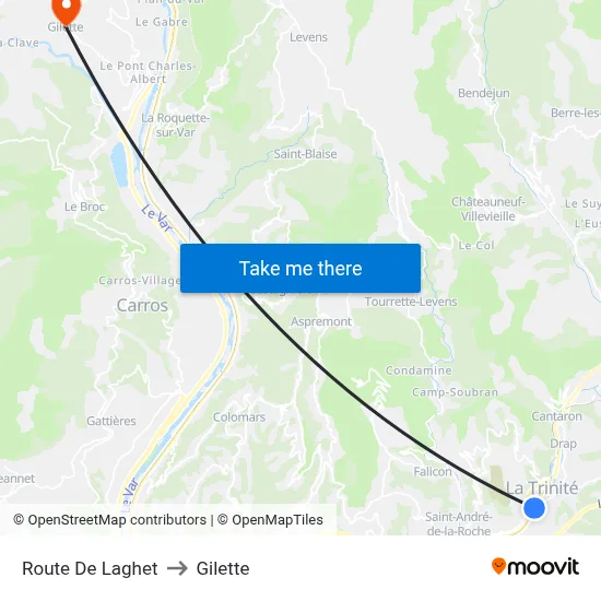 Route De Laghet to Gilette map