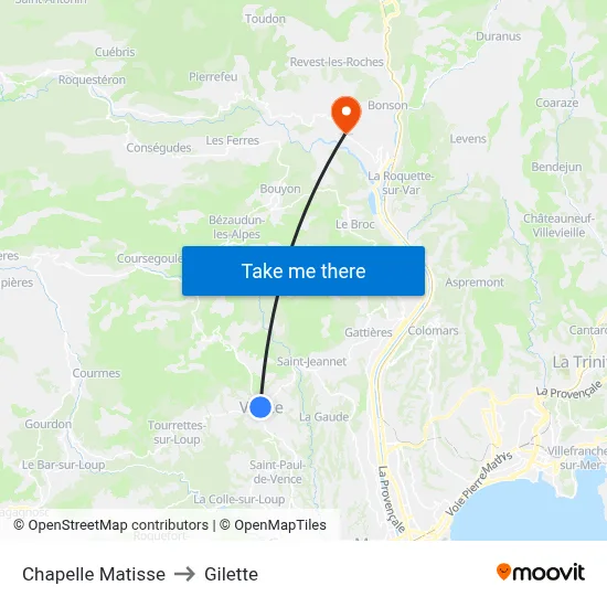 Chapelle Matisse to Gilette map