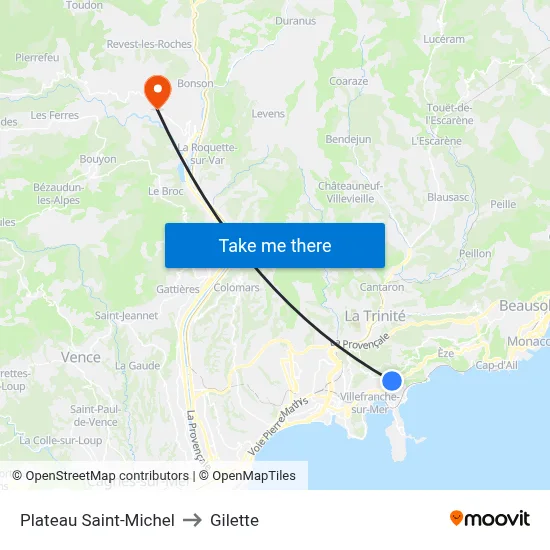 Plateau Saint-Michel to Gilette map