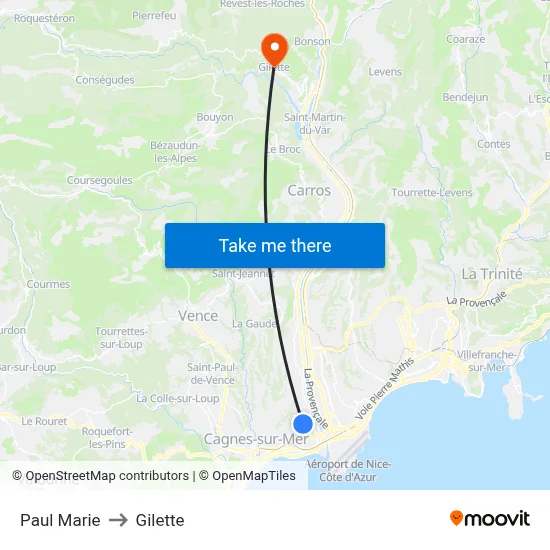 Paul Marie to Gilette map