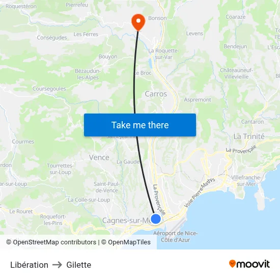 Libération to Gilette map