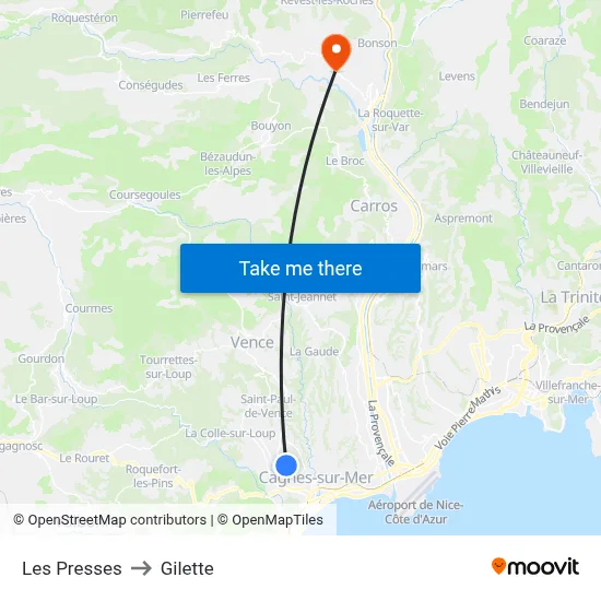 Les Presses to Gilette map