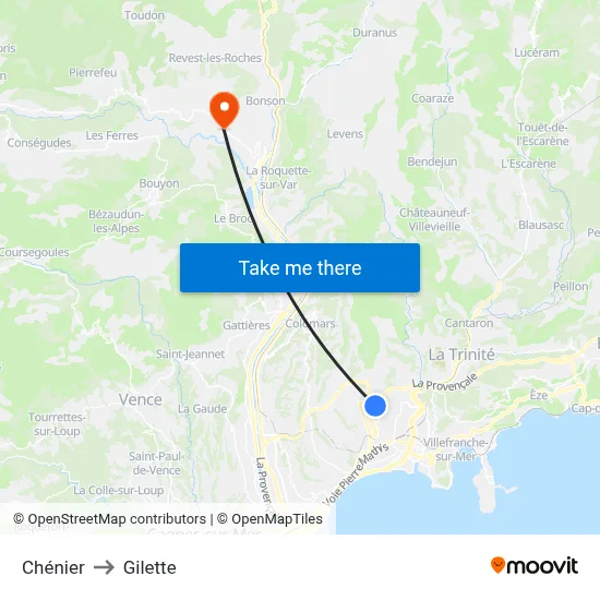 Chénier to Gilette map