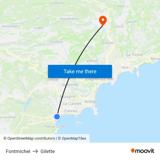 Fontmichel to Gilette map