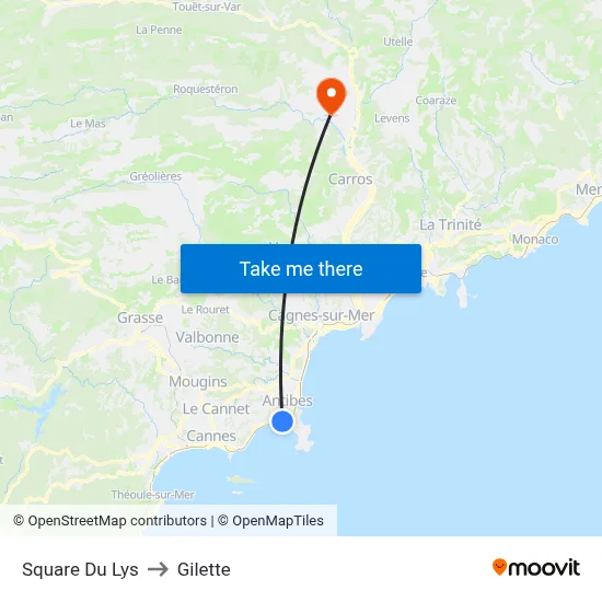 Square Du Lys to Gilette map