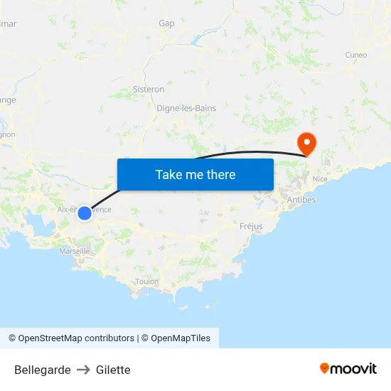 Bellegarde to Gilette map