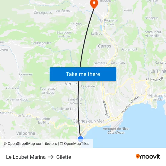 Le Loubet Marina to Gilette map