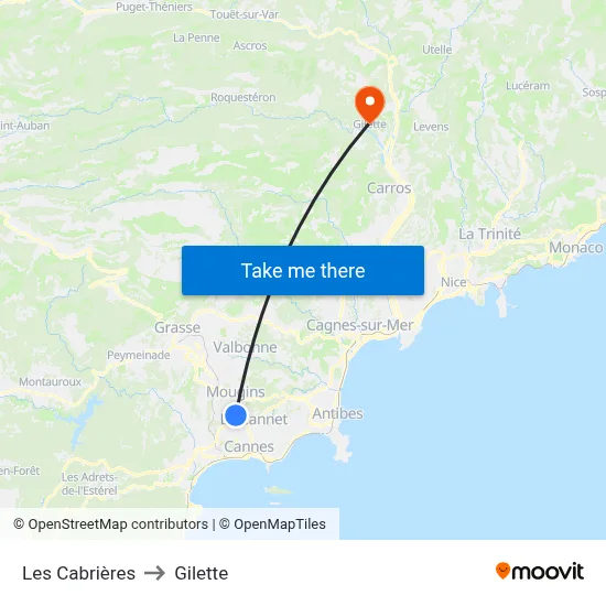 Les Cabrières to Gilette map