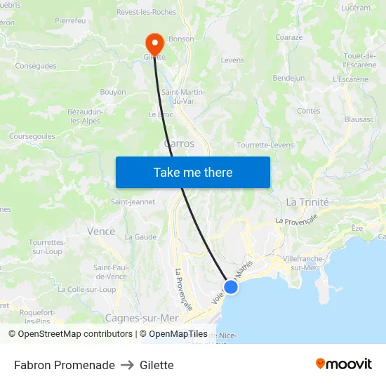 Fabron Promenade to Gilette map