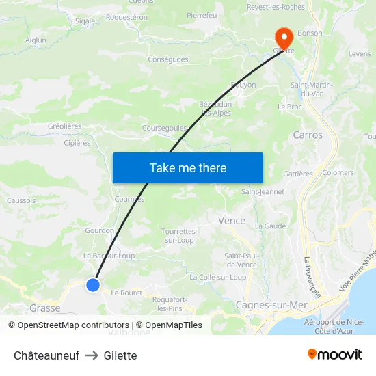 Châteauneuf to Gilette map