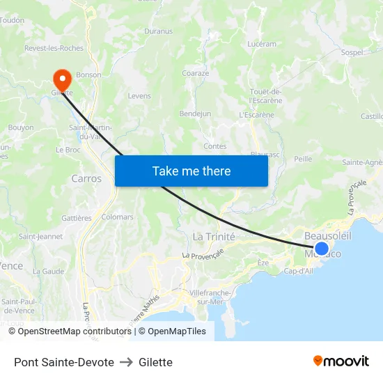 Pont Sainte-Devote to Gilette map