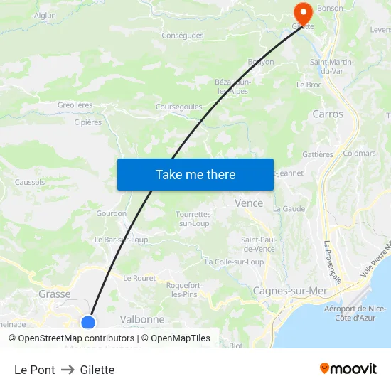 Le Pont to Gilette map
