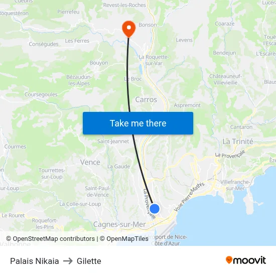 Palais Nikaia to Gilette map