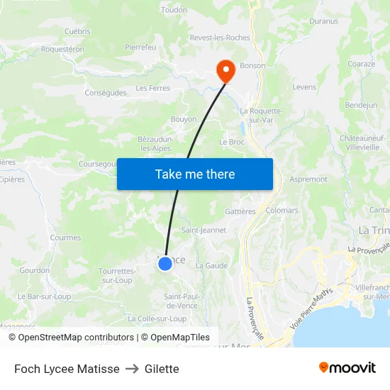 Foch Lycee Matisse to Gilette map