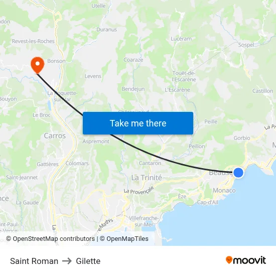 Saint Roman to Gilette map