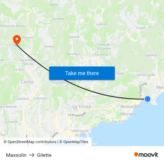 Massolin to Gilette map