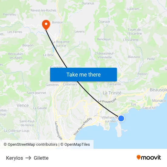 Kerylos to Gilette map