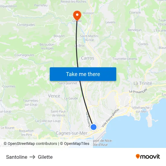 Santoline to Gilette map