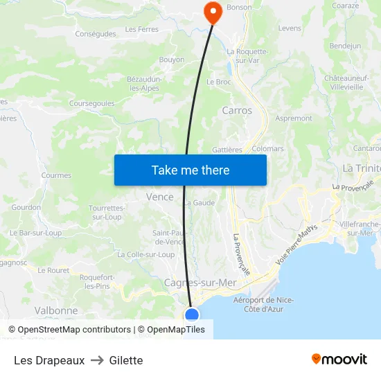 Les Drapeaux to Gilette map