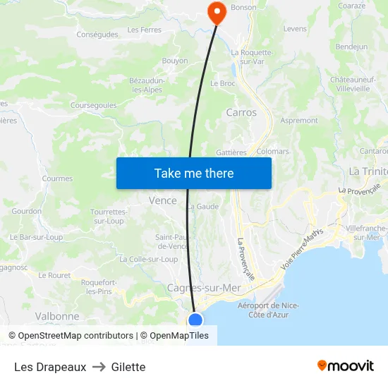 Les Drapeaux to Gilette map