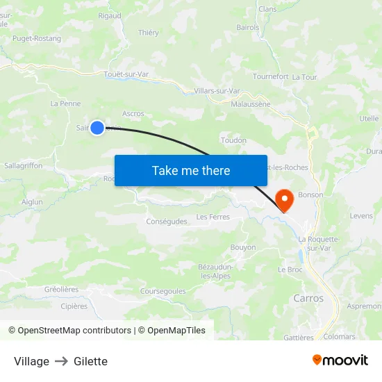 Village to Gilette map