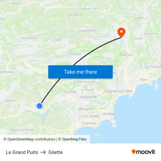 Le Grand Puits to Gilette map