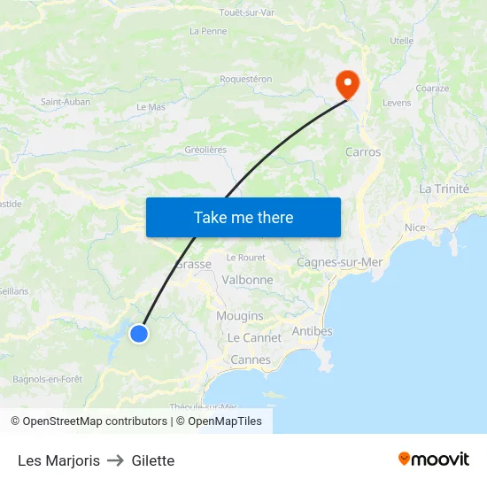 Les Marjoris to Gilette map