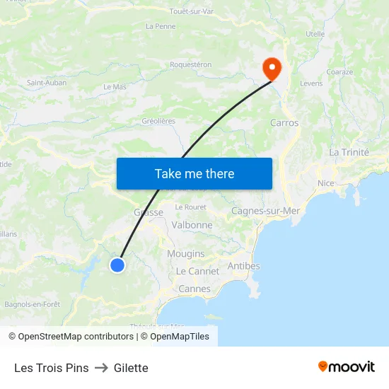 Les Trois Pins to Gilette map