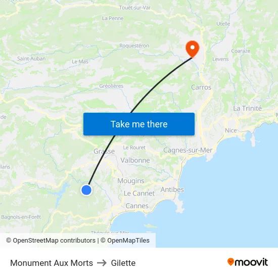 Monument Aux Morts to Gilette map