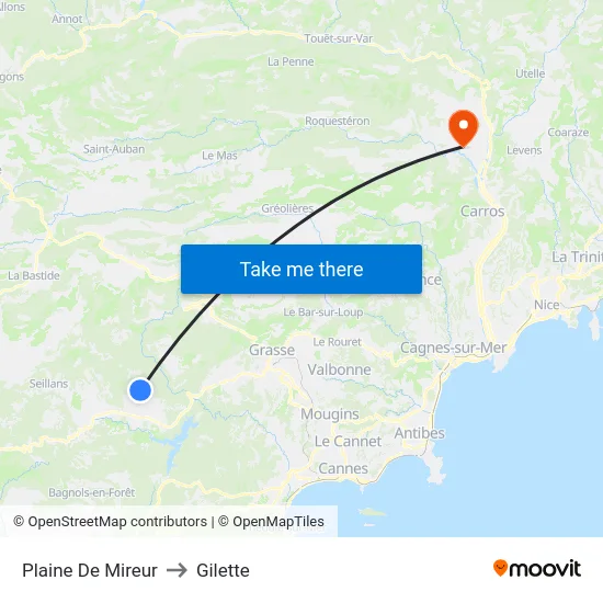 Plaine De Mireur to Gilette map