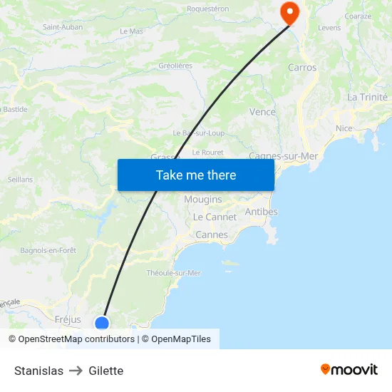 Stanislas to Gilette map