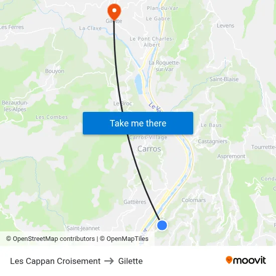 Les Cappan Croisement to Gilette map